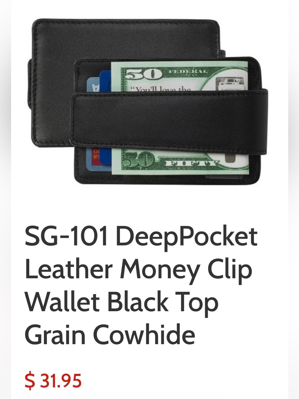 NWT DEEPPOCKET Black Leather Money-Clip Wallet - Picture 12 of 12